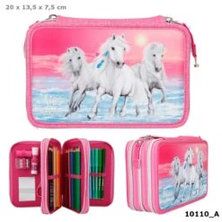 Depesche 10110 Weißes Pferd Miss Melody 3-Fach Federtasche Glitzer Pink