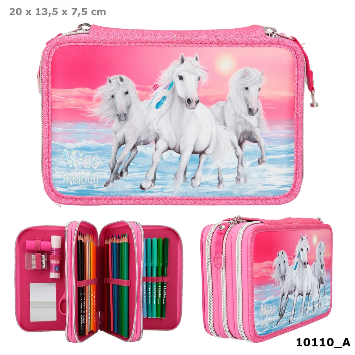 Depesche 10110 Weißes Pferd Miss Melody 3-Fach Federtasche Glitzer Pink 3 Depesche 10110 Weißes Pferd Miss Melody 3-Fach Federtasche Glitzer Pink