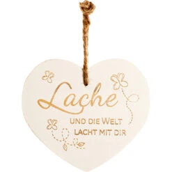 Vintage-Herz Aus Holz "Lache Und Die Welt Lacht Mit Dir" 24027