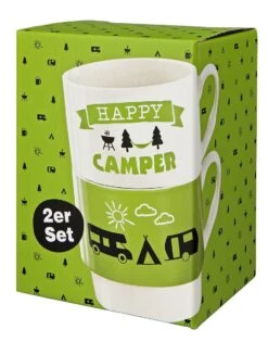 Gilde 44173 Stapeltasse 2teilig "Camper" Weiß Grün Schwarz Porzellan Geschenkset -Spielwarenladen 44173 2 5