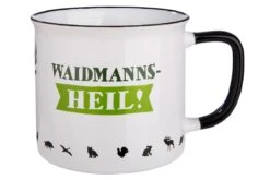 Gilde 46157 Keramik Tasse "WAIDMANNS-HEIL!" Grün Weiß Emaille-Design Ca. 390ml