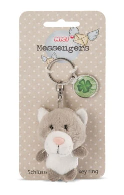 Nici 47530 Schlüsselanhänger Graue Katze Plüsch 7cm Kleeblatt Glücksklee
