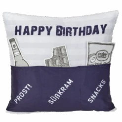 Hergo Sofahelden Kissen Mit Taschen 43x43cm - Happy Birthday Blau 8977