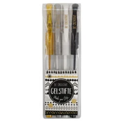 Trendhaus 947246 BE CREATIVE Gelstifte 4er-Set 1mm Schwarz, Weiß, Gold, Silber